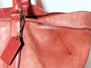 修理前のコーチのトートバッグのシミ