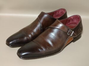 【シングルモンク革靴部分修理】かかと、つま先の傷を綺麗に修復！