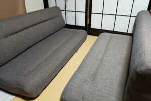 ファブリック張り替え後のキャンピングカーのソファベット